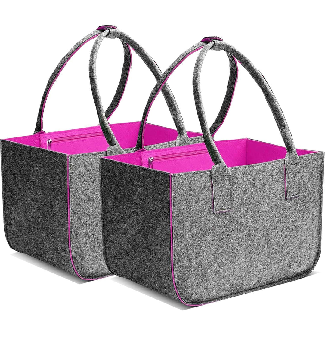 2 Stück 30L Filztaschen Shopper Gross, Einkaufstasche Faltbar Filz Einkaufskorb mit Lange Henkel, St