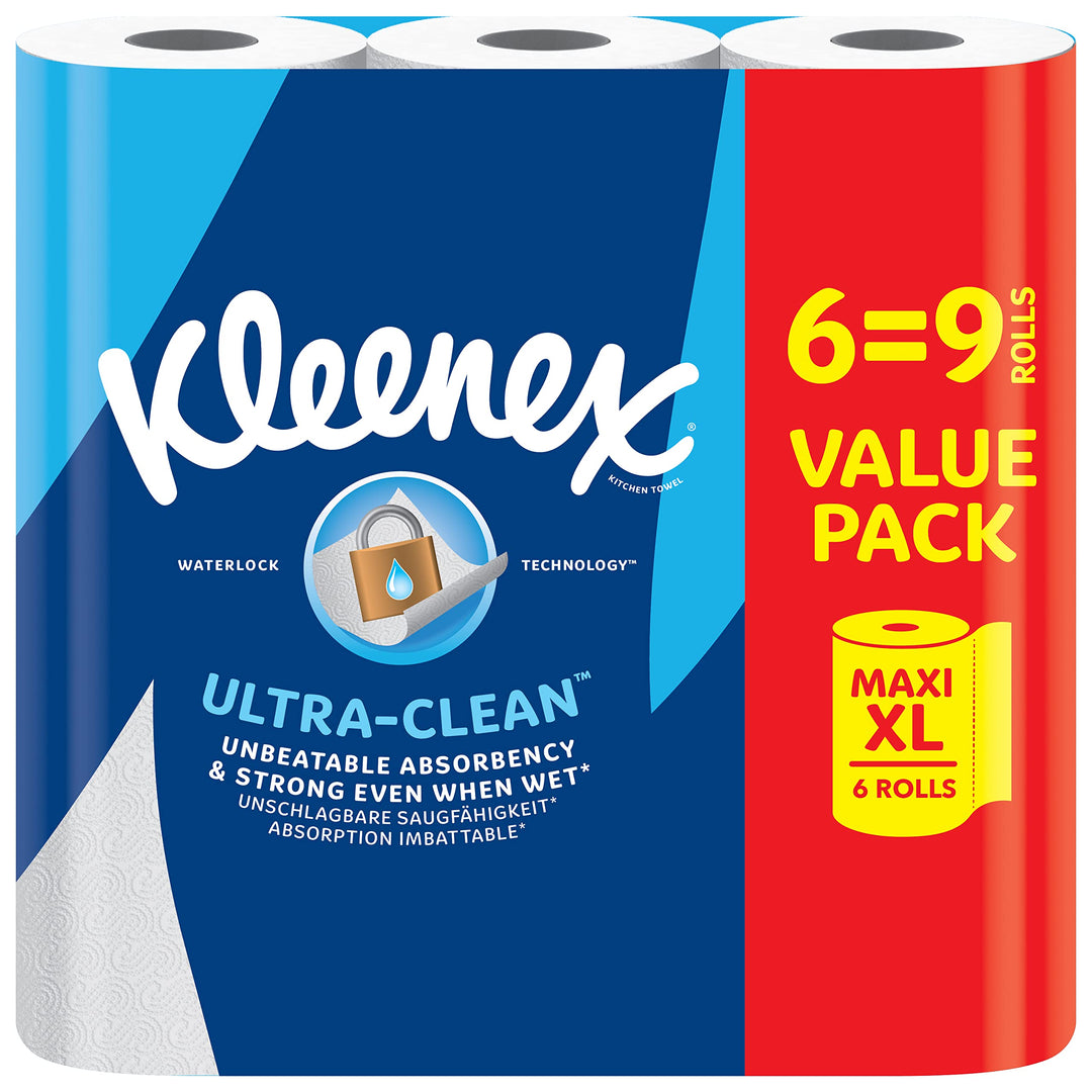 Kleenex® Küchenrolle Ultra Clean™, 6 Maxi XL Küchenrollen (=9 Rollen), Unübertroffene Saugfähigkeit