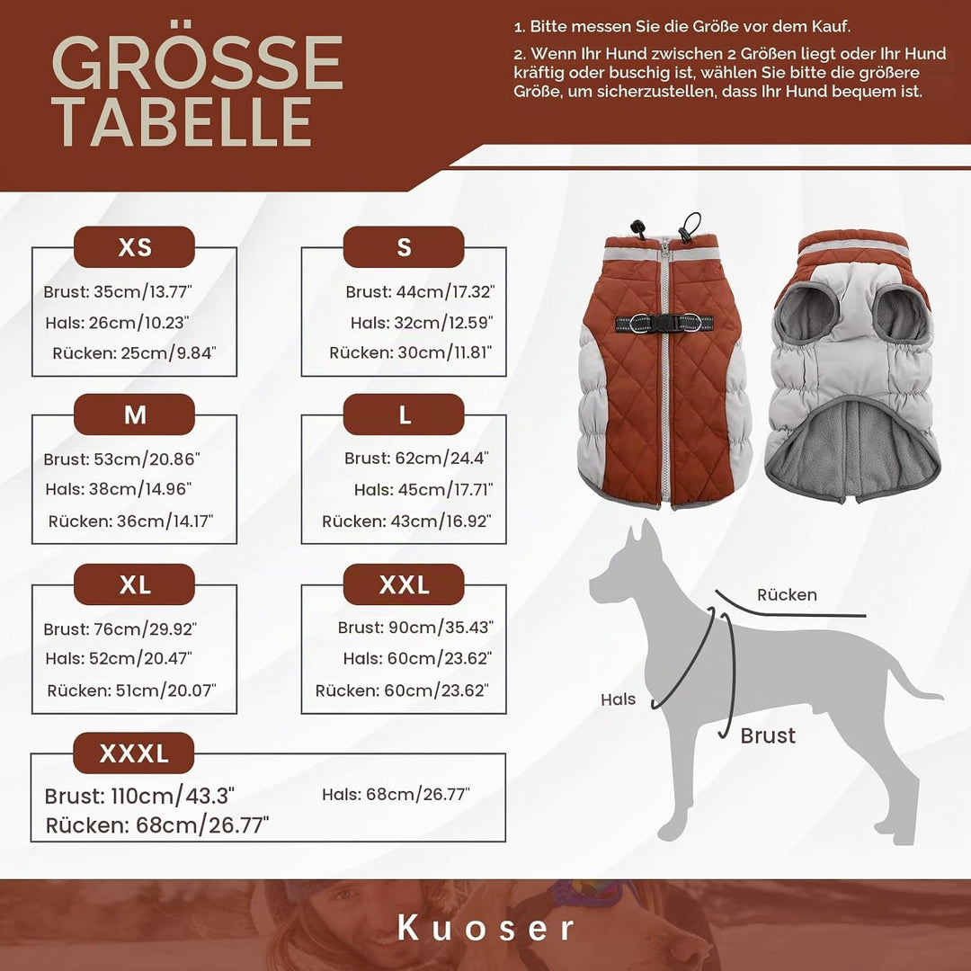 Kuoser Hundejacke Für Grosse Hunde - Wasserdichter Wintermantel Mit Geschirr, Warme Winterweste, Hun