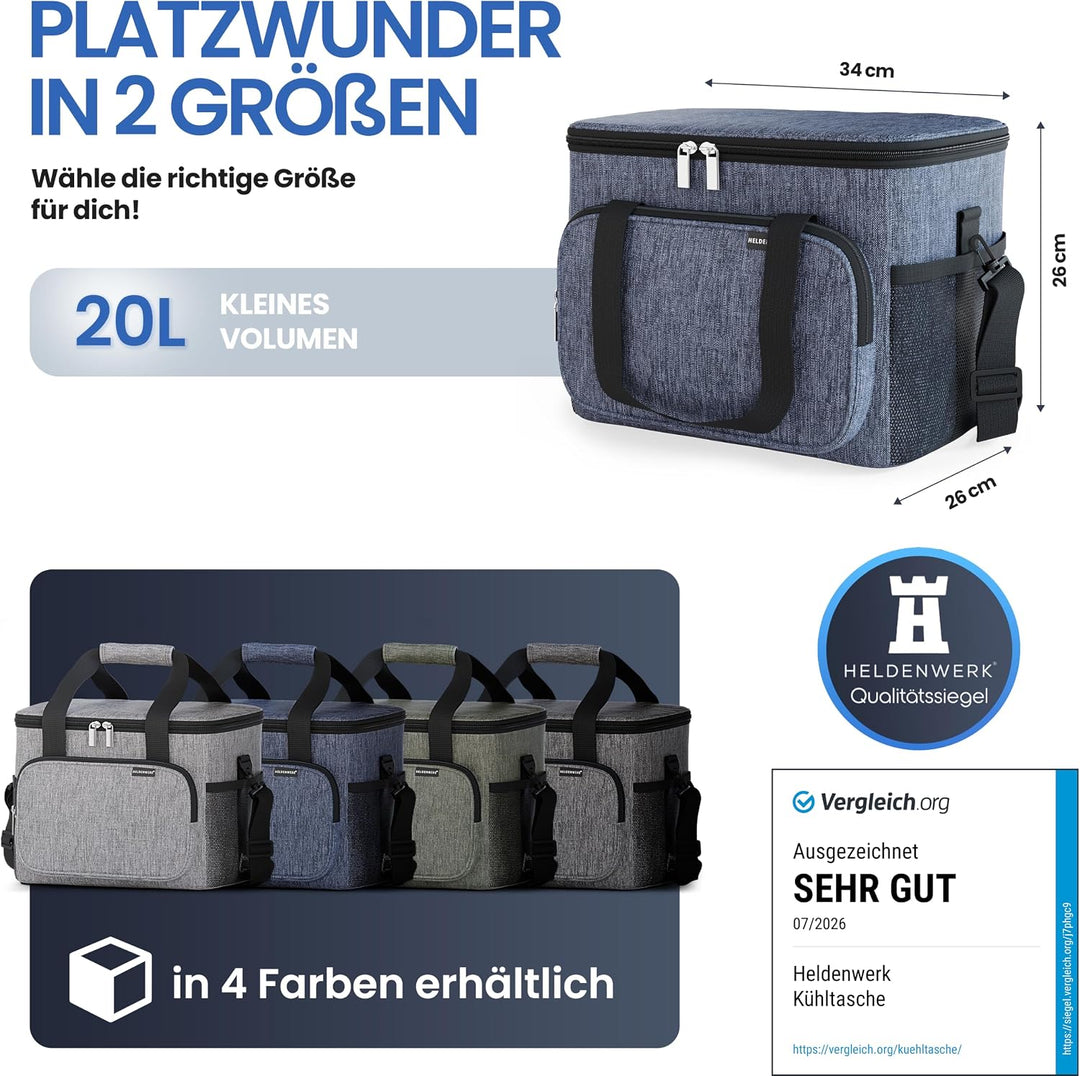HELDENWERK Kühltasche Gross faltbar - Isolierte Kühlbox Thermotasche auslaufsicher &amp; wasserdicht - P