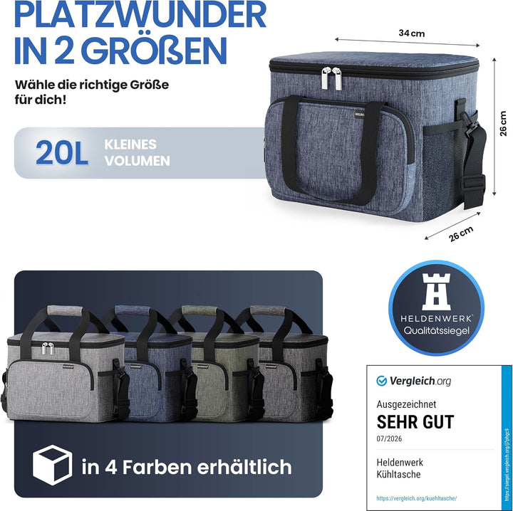 HELDENWERK Kühltasche Gross faltbar - Isolierte Kühlbox Thermotasche auslaufsicher &amp; wasserdicht - P