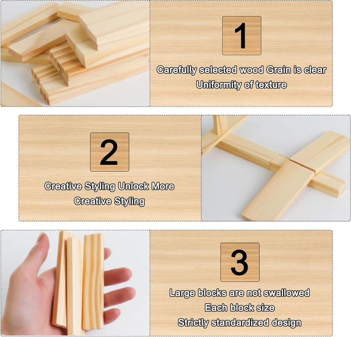 Joycabin 50 Stück Holzklötzchen zum Basteln, 160 x 22 x 8mm Bastelholz klötzchen Holzbausteine baste