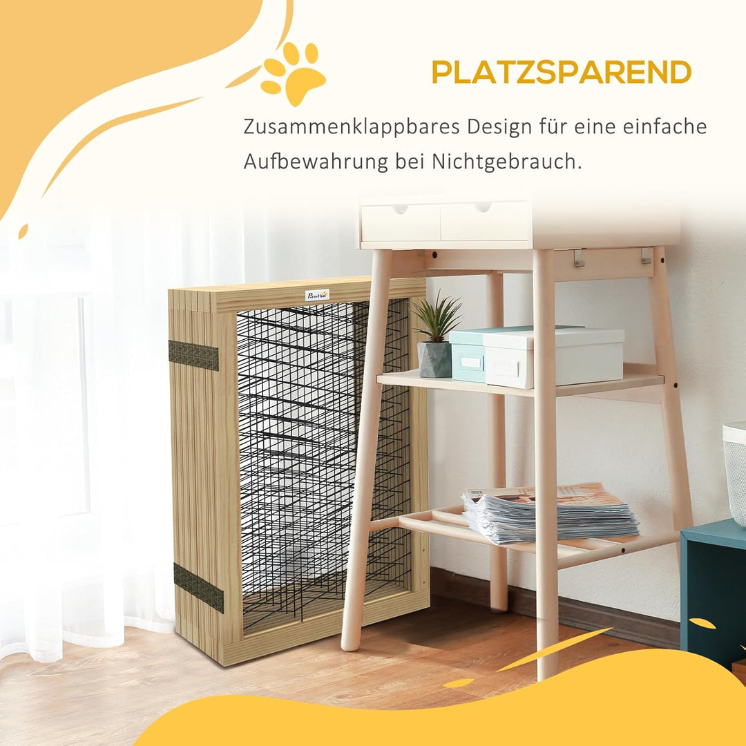 PawHut Hunde Absperrgitter aus Holz, Türschutzgitter, Klappbares Hundegitter mit 8 Platten, Hundeabs