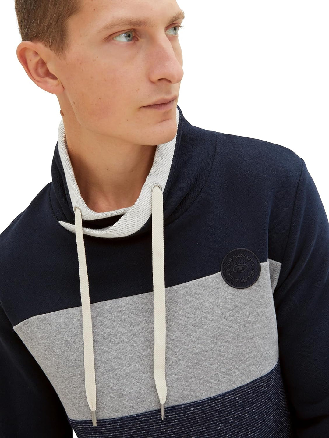 TOM TAILOR Herren Colorblock Snood Sweatshirt S 10668-sky Captain Blue, S 10668-sky Captain Blue