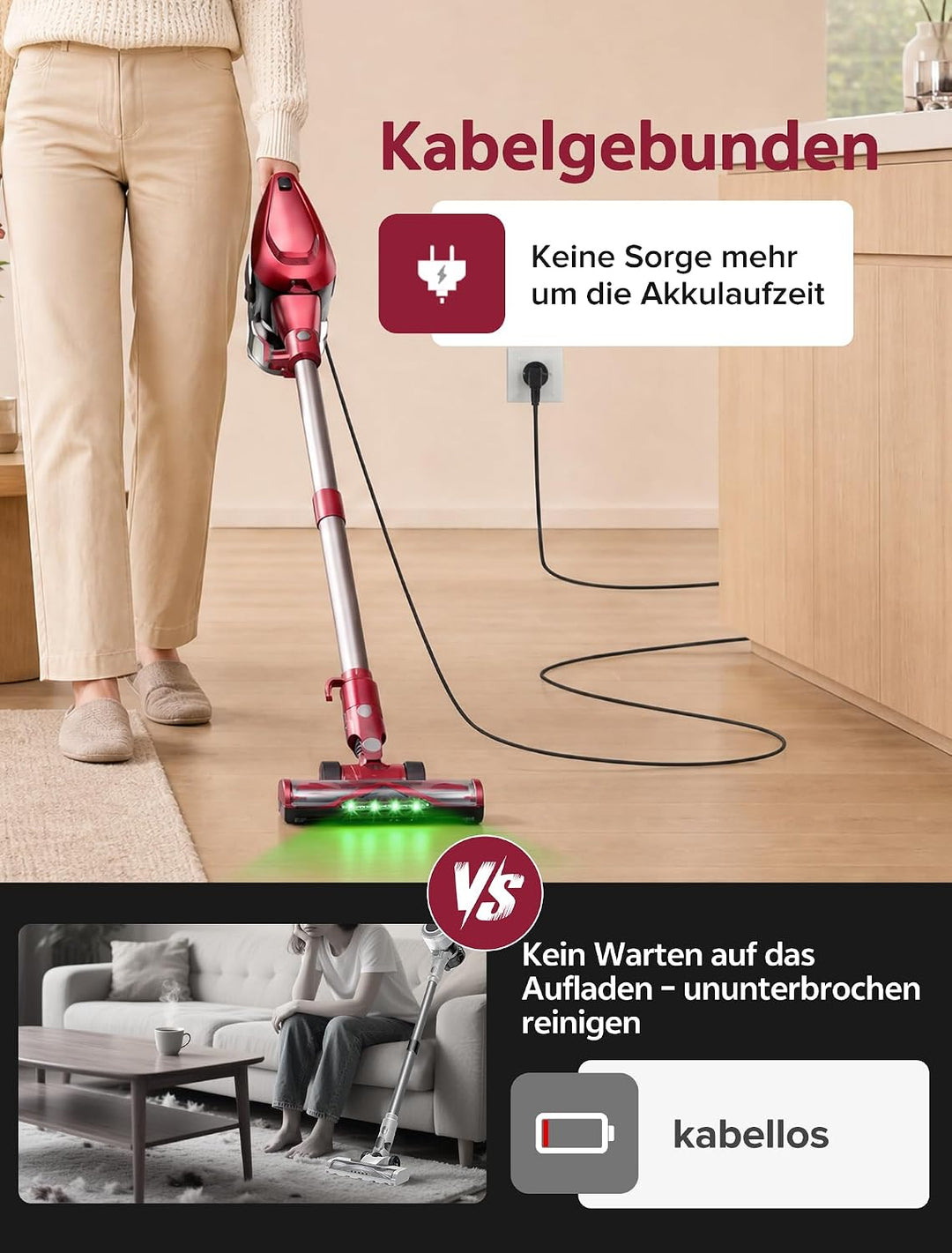Vexilar C9 Staubsauger mit Kabel, 60KPa &amp; 600W Starke konstante Saugkraft, Staubsauger beutellos, 7m