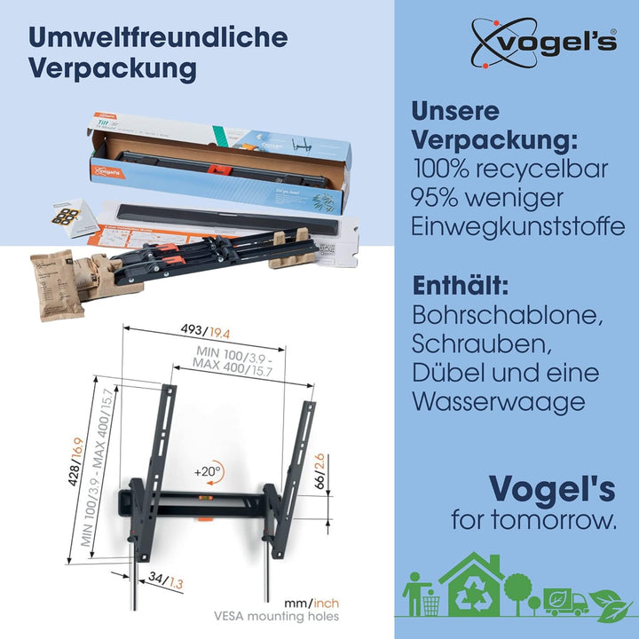 Vogel's Comfort TVM 3415 Hochwertige Neigbare TV-Wandhalterung für 32-65 Zoll Fernseher | Bis 25 kg