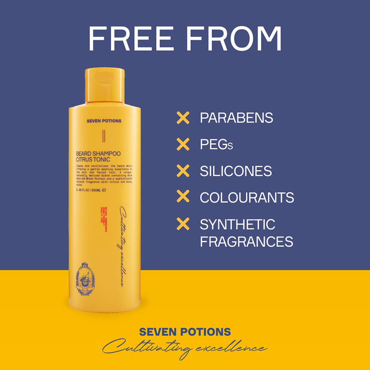 Seven Potions Bart-Shampoo für Männer - Sanfte, reinigende Bartreinigung für einen sauberen Bart ohn