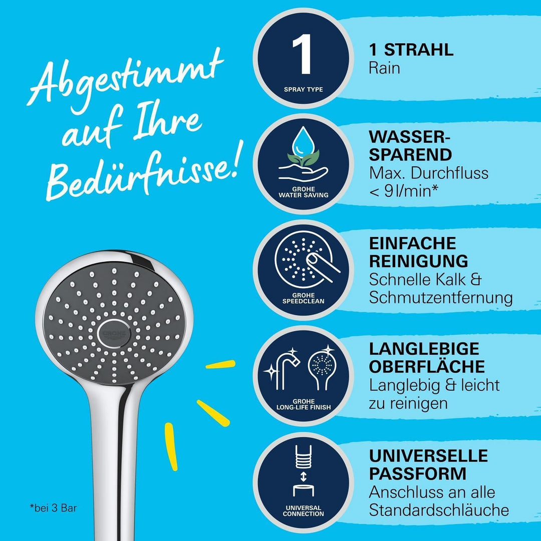 GROHE Vitalio Joy 110 | Mono Handbrause mit 1 Strahlart | chrom | 27316000 Grau, Grau