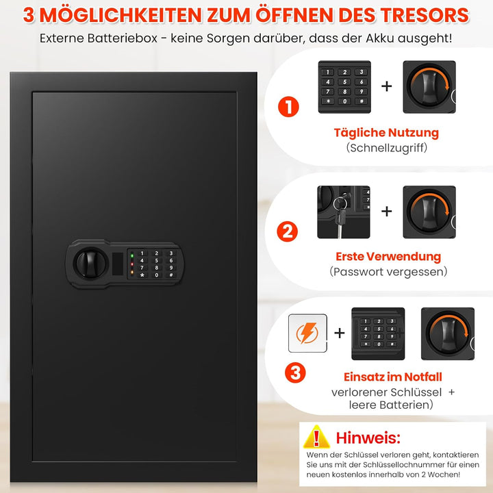 85L Grosser Feuerfester Tresor mit Feuerfeste Dokumententasche, Digitaler Heimtresor mit Herausnehmb