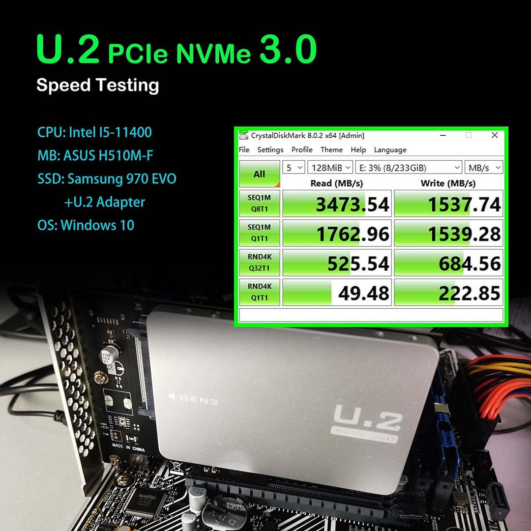 GLOTRENDS PU11 U.2 zu PCIe 4.0 X4 Adapter für 2.5 Zoll U.2 SSD, PCIe 4.0 X4 Full Speed