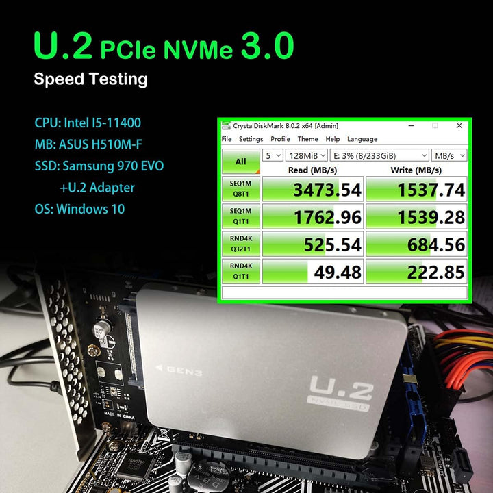 GLOTRENDS PU11 U.2 zu PCIe 4.0 X4 Adapter für 2.5 Zoll U.2 SSD, PCIe 4.0 X4 Full Speed
