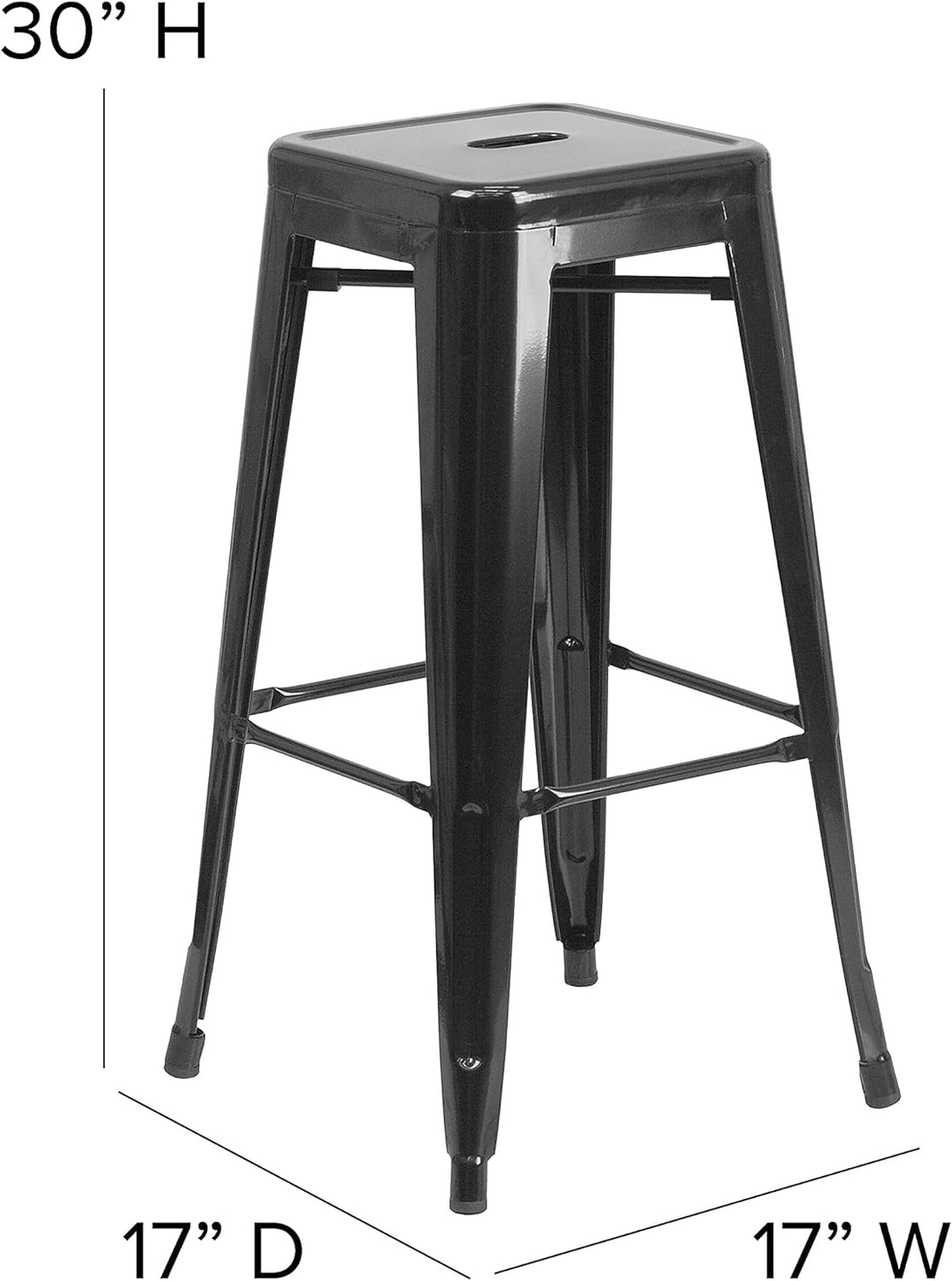Flash Furniture Lily Barhocker, kommerzielle Qualität, 76 cm hoch, ohne Rückenlehne, schwarzes Metal