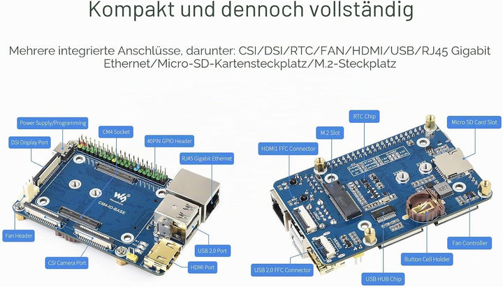 Waveshare Basisplatine für Raspberry Pi Compute Module 4 mit Standard CM4 Buchse und Raspberry Pi 40