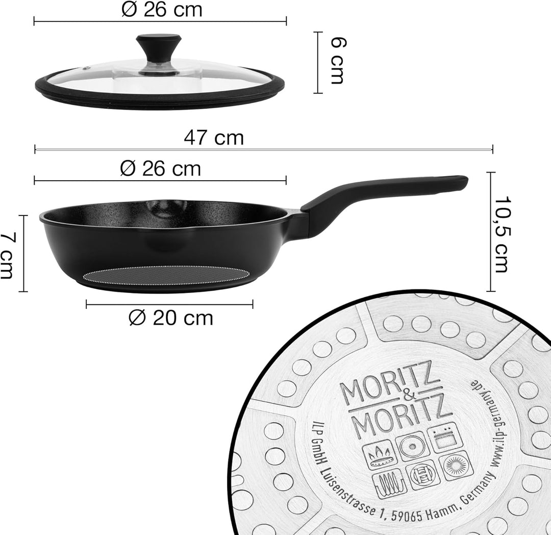Moritz & Moritz Keramik Pfanne mit Deckel 26cm - frei von PFAS, PFOA & PTFE - Antihaft Bratpfanne 26