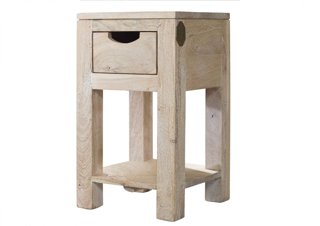 Massivmöbel Akazie Beistelltisch Holz Möbel massiv Nature White #30 29x29x50 cm (BxTxH) Beige Getünc