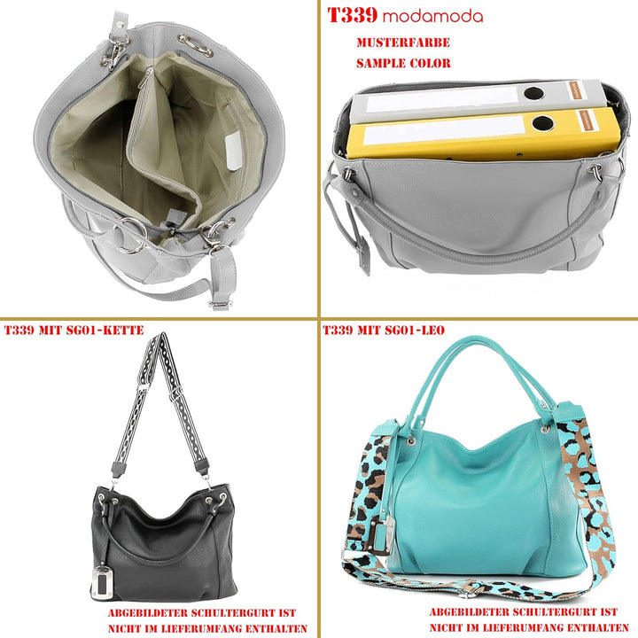 modamoda de - T339 - ital. Schultertasche Shopper aus Leder Schokobraun, Schokobraun