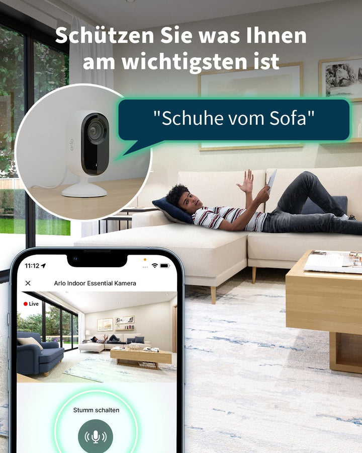 Arlo Indoor Überwachungskamera Innen, 2er Set, HD Video, 2-Wege-Audio, Bewegungsmelder, Kabelgebunde