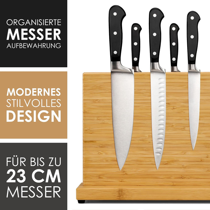 LARHN Messerblock Magnetisch Holz aus Bambus für bis zu 23 cm Messer - Extrastarker Doppelseitiger M