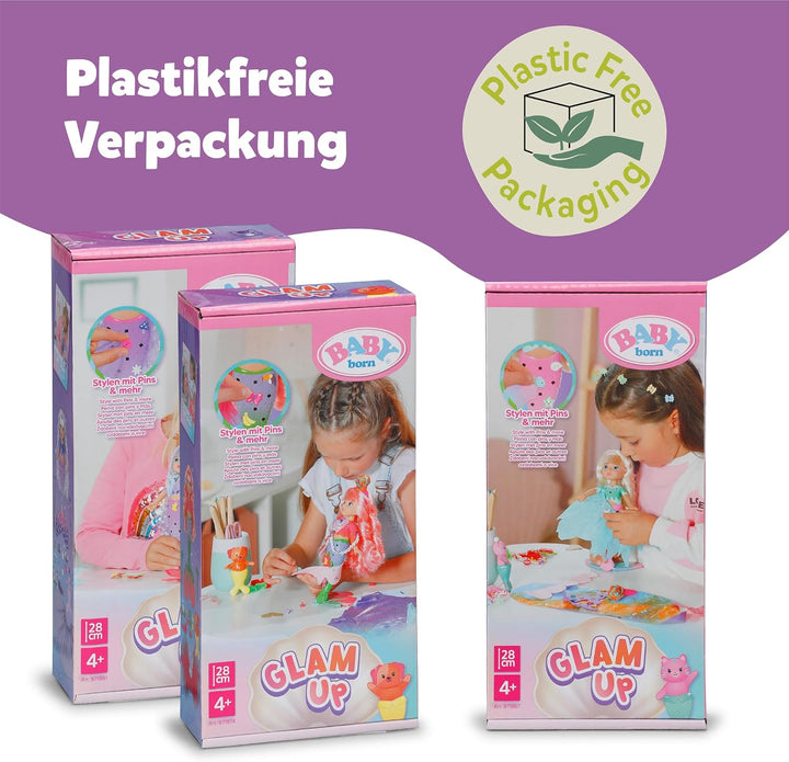 Baby Born Glam Up Sparkle, Meerjungfrau mit Langen blonden Haaren mit UV-Farbeffekt, zum Stylen mit