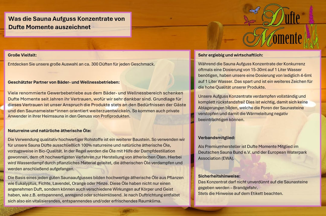 12 x 20ml Saunaaufguss Konzentrat"Frische Sauna Ideen" mit naturreinen und natürlichen ätherischen Ö