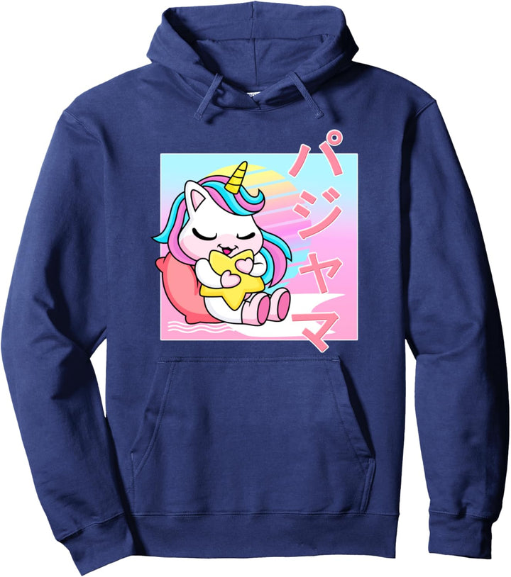 Schlafanzug, Einhorn-Motiv, japanisches 90er-Jahre-Retro-Design Pullover Hoodie