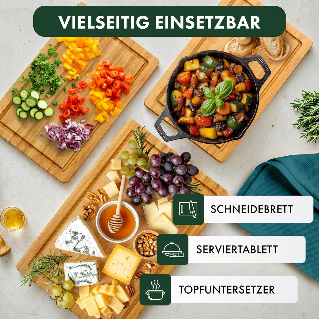 Blumtal Schneidebrett aus 100% Bambus - 2cm dickes Holzbrett antibakterielle - massives Schneidebret