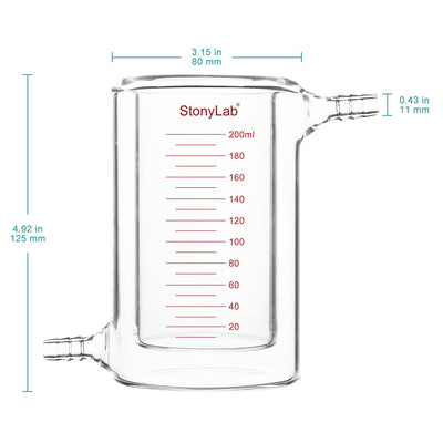 stonylab Glas Ummantelt Becher, 1 Packung Messbecher aus Borosilikatglas mit Flachem Boden und Doppe