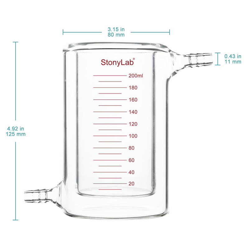 stonylab Glas Ummantelt Becher, 1 Packung Messbecher aus Borosilikatglas mit Flachem Boden und Doppe