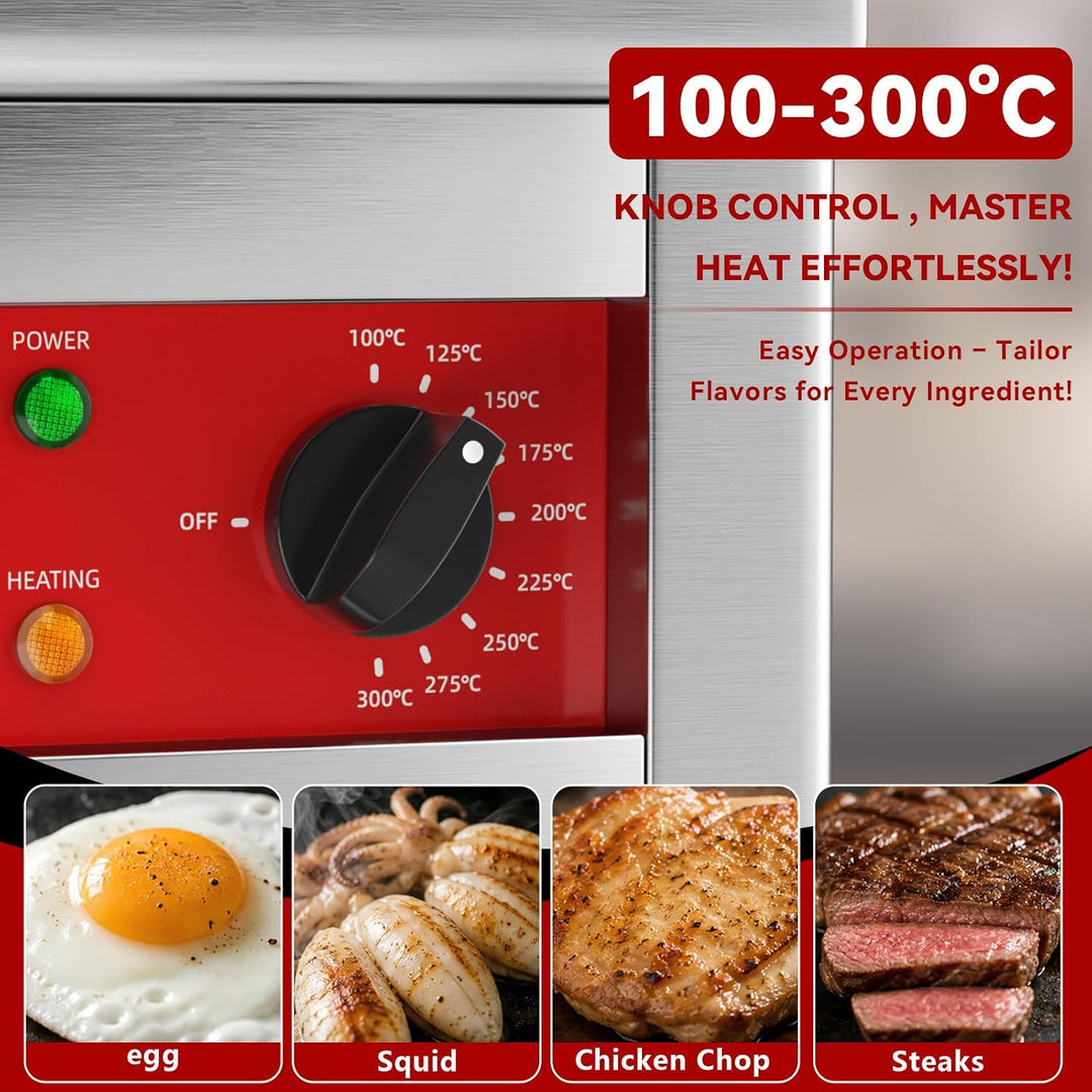 CROSSON 40 * 40CM Kommerzielle elektrische Arbeitsplattengrillplatte, flacher Grill mit antihaftbesc