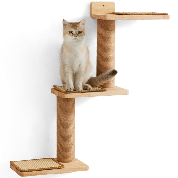 FUKUMARU Kletterwand Katze, Katze Wandregale aus Massives Gummiholz und Jute, 3 in 1 Transformable K
