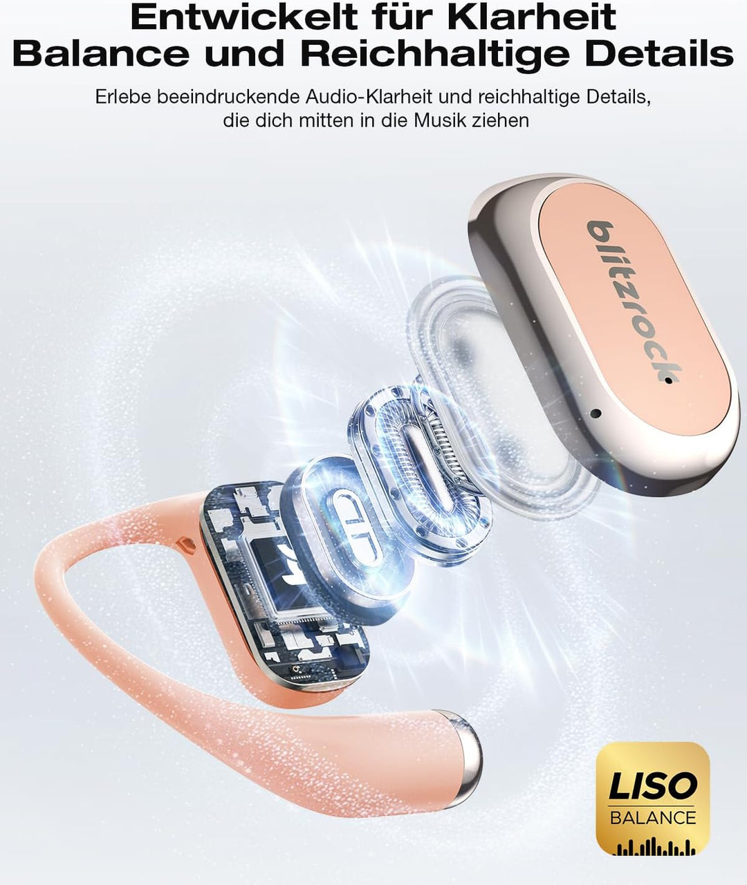 BlitzRock Open-Ear-Kopfhörer Bluetooth 5.4, Natürlicher Usgewogener Klang, Klare KI-Anrufe, 42 Stund