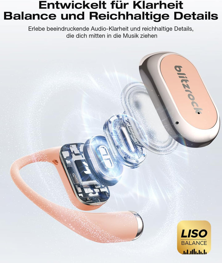 BlitzRock Open-Ear-Kopfhörer Bluetooth 5.4, Natürlicher Usgewogener Klang, Klare KI-Anrufe, 42 Stund