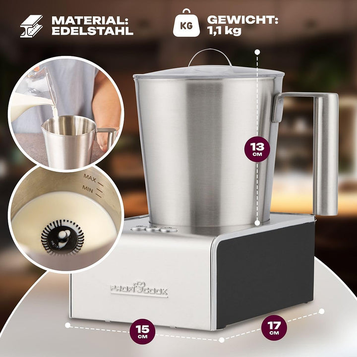 ProfiCook® Milchaufschäumer mit Heiss- und Kaltfunktion | Milchaufschäumer elektrisch mit 6 Funktion