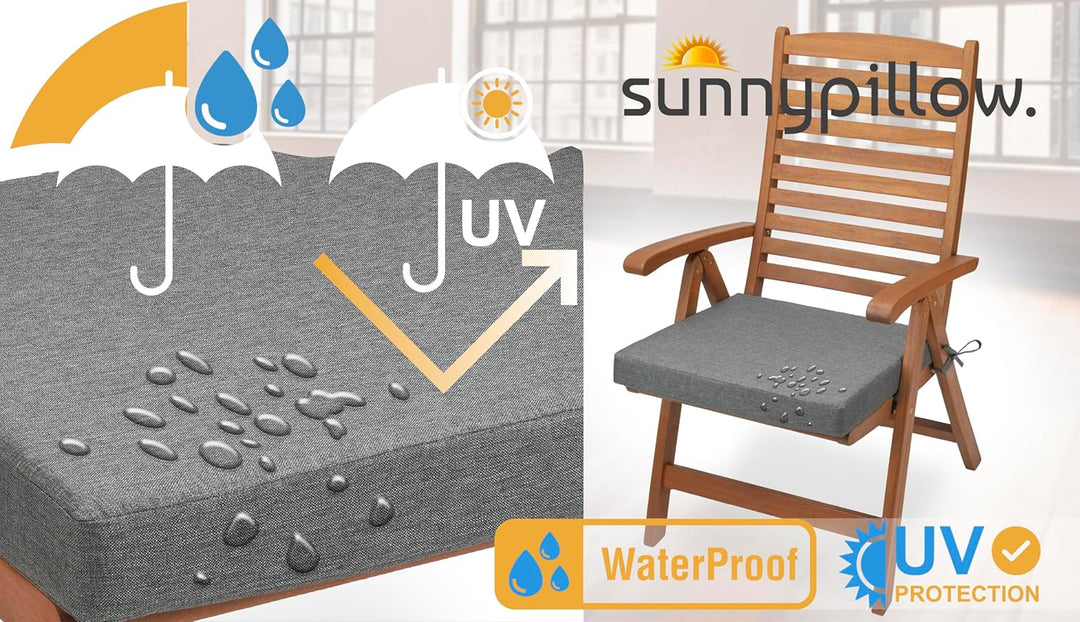 sunnypillow 2er Set Stuhlkissen 40 x 40 cm wasserdicht UV-lichtecht 7cm dick - Outdoor Polsterauflag