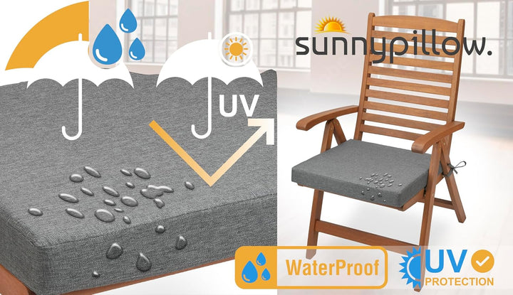 sunnypillow 2er Set Stuhlkissen 40 x 40 cm wasserdicht UV-lichtecht 7cm dick - Outdoor Polsterauflag
