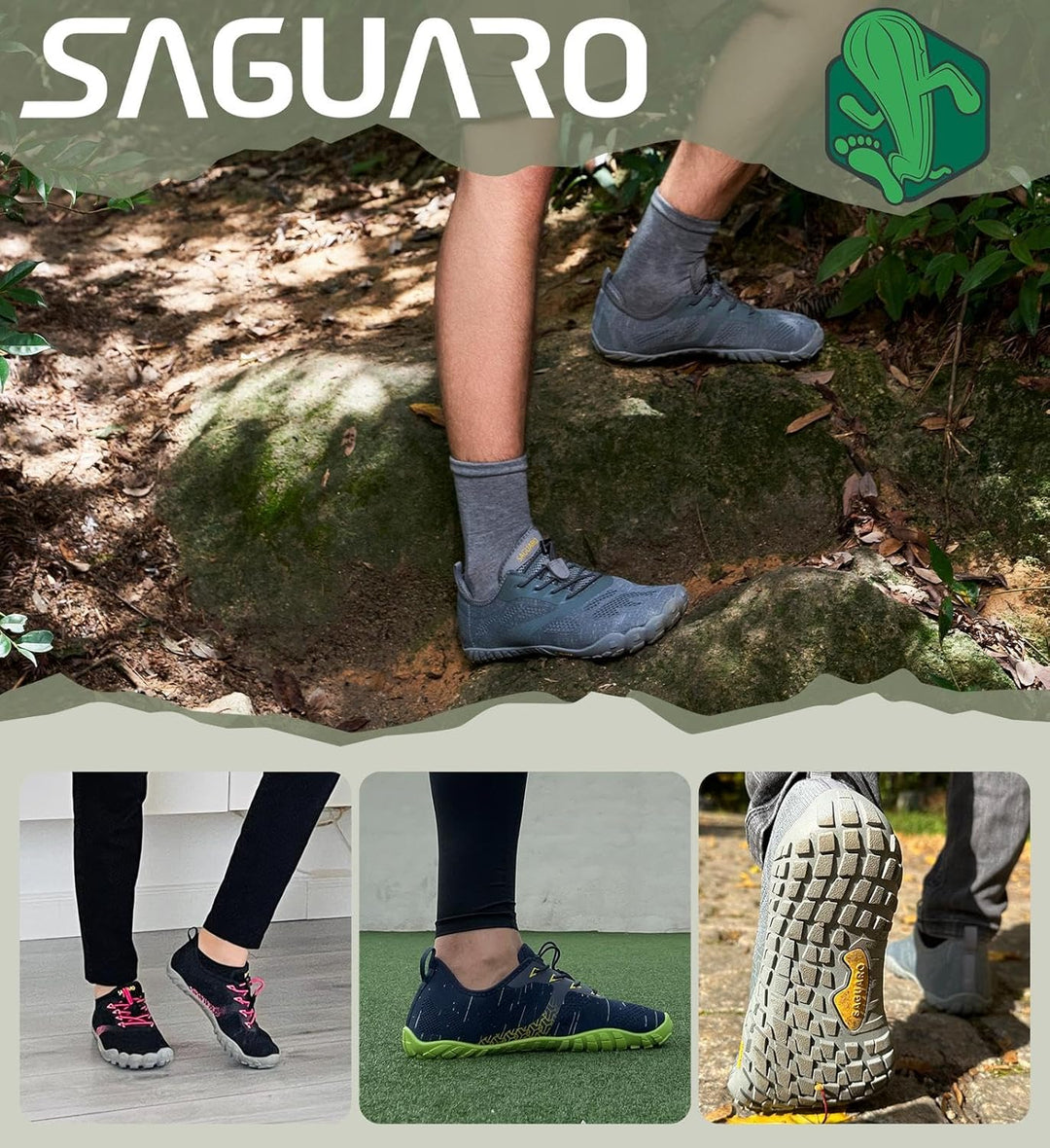 SAGUARO Unisex Barfussschuhe Indoor & Outdoor Fitnessschuhe, Gr. 36-48 39 EU Grau, 39 EU Grau
