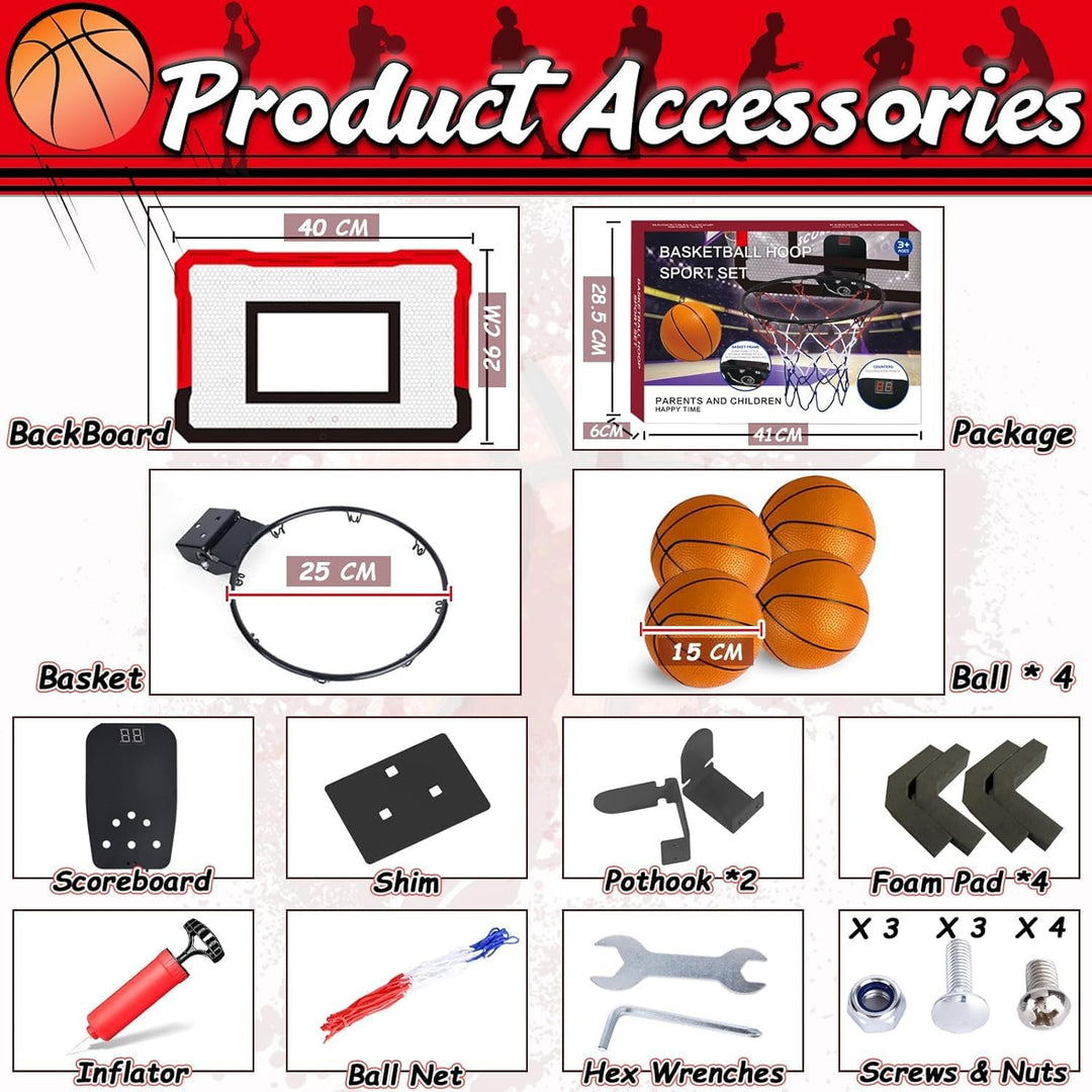 TEUVO Basketballkorb für Kinder und Erwachsene, Strong Indoor Mini Basketballkorb für Tür mit Pumpe,