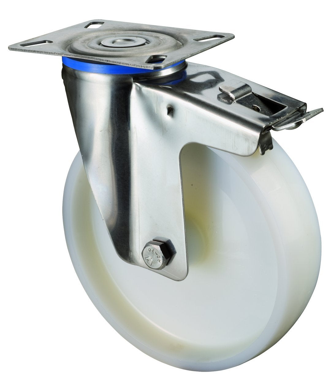 BS Rollen H120.A90.200 Edelstahlrolle, Lenkrolle mit Feststeller, Ø 200 mm, Anschraubplatte, Kunstst