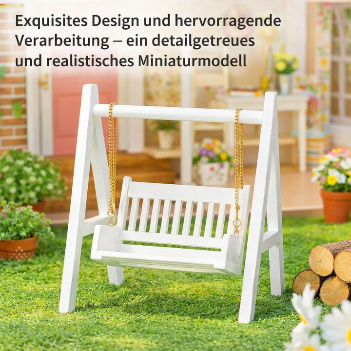 1/12 Puppenhaus Schaukel, Miniatur Holz Schaukel mit Goldener Kette, Wei?e Veranda Dekoration fr Sam