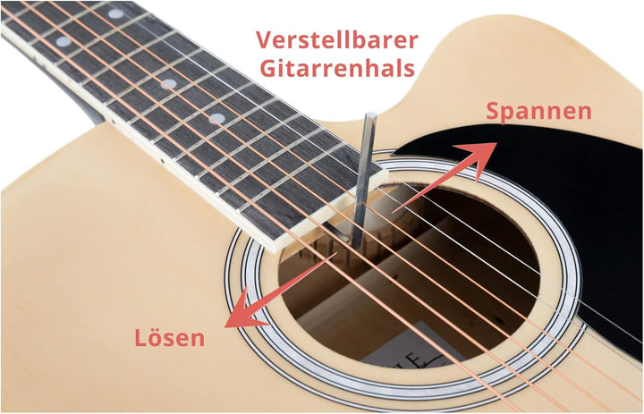 Rocktile WSD-8CE-NT Slim Line Westerngitarren Set - Dreadnought Akustik Gitarre - Westerngitarre mit