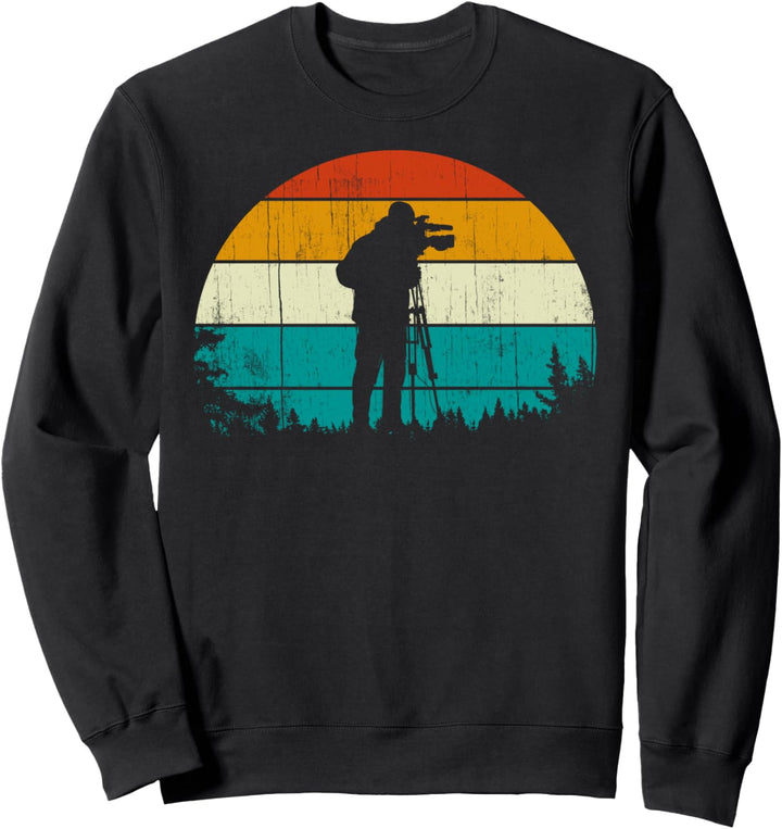 Vintage Retro Style Pine Tree Cameraman With a Video Camera Sweatshirt