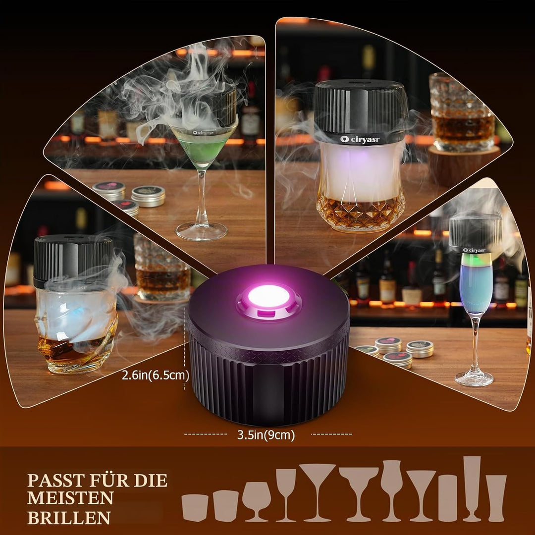 Whiskey Smoker Kit, CIRYASR Cocktail Räucherset Elektrisch ohne Butan mit 6 Flavors Holzspänen, RGB
