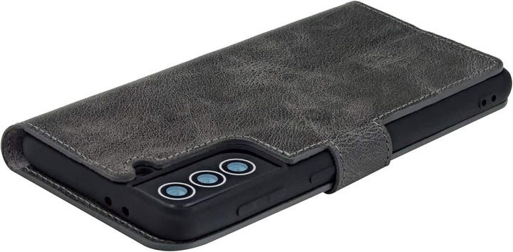 Suncase Book-Style Hülle kompatibel mit Samsung Galaxy S22 5G Leder Tasche (Slim-Fit) Lederhülle Han