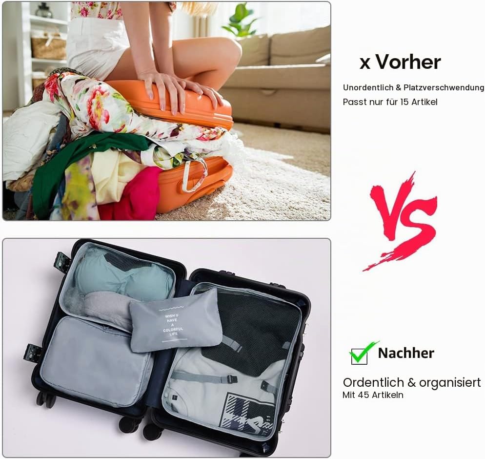 OSDUE Koffer Organizer Set 8-teilig, Packing Cubes, Wasserdichte Reise Kleidertaschen, Packtaschen f