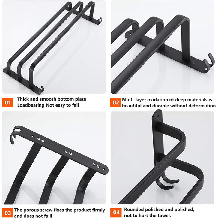 Ruhetfam 80CM Handtuchhalter Ohne Bohren, Handtuchhalter Schwarz, Handtuchhalter Bad, Handtuchhalter