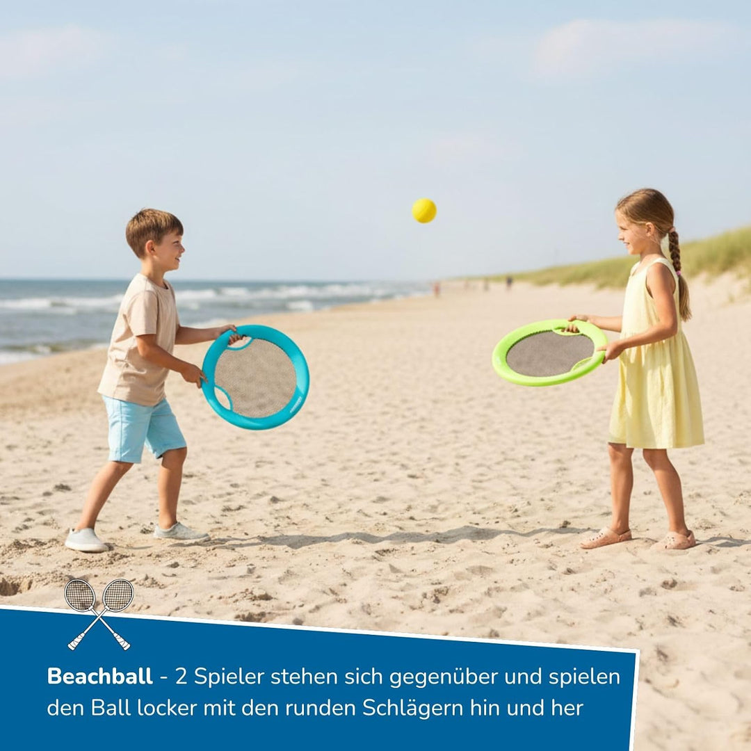 alldoro 2 in 1 Beachball-Set &amp; Wurfscheibe, 2 Schläger Ø 40 cm &amp; 2 Bälle 60049, 60049