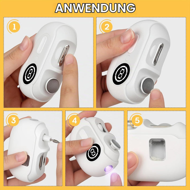 4-in-1 Elektrischer Nagelknipser – Elektrischer Nageltrimmer mit LED-Licht,UV-Lampe und Aufbewahrung