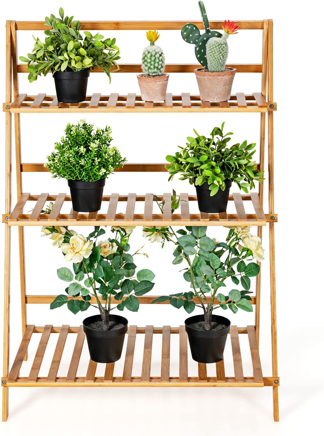 RELAX4LIFE Blumenständer Klappbar, Pflanzenregal 3-stufig, Blumenleiter aus Bambus, Freistehendes Bl