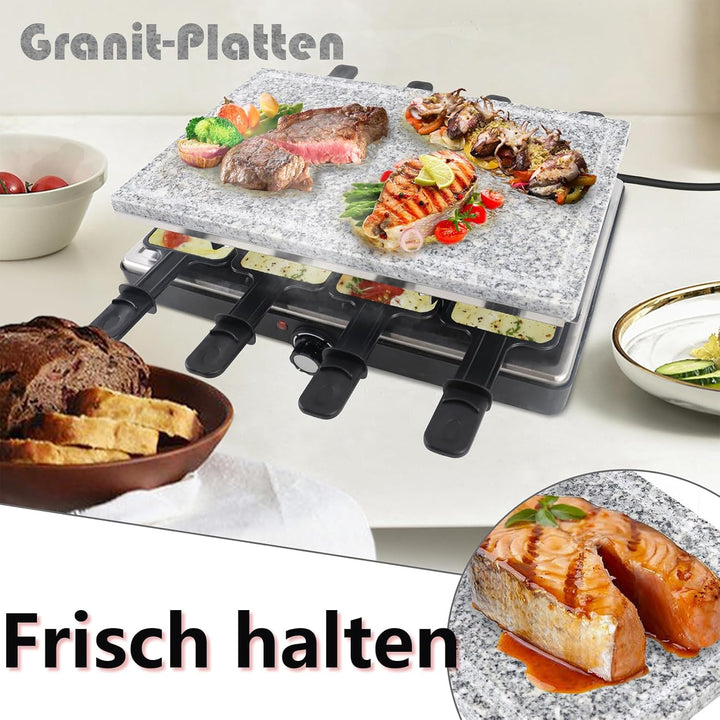 HENGMEI Raclette Grill, Tischgrill Elektrisch, Edelstahl Elektrogrill mit Pfännchen, Antihaftbeschic