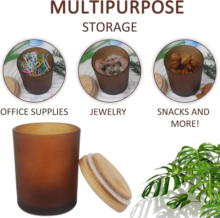 MILIVIXAY 20 Stück 200 ml mattierte bernsteinfarbene dicke Glas-Kerzengläser mit Deckel – leere Kerz